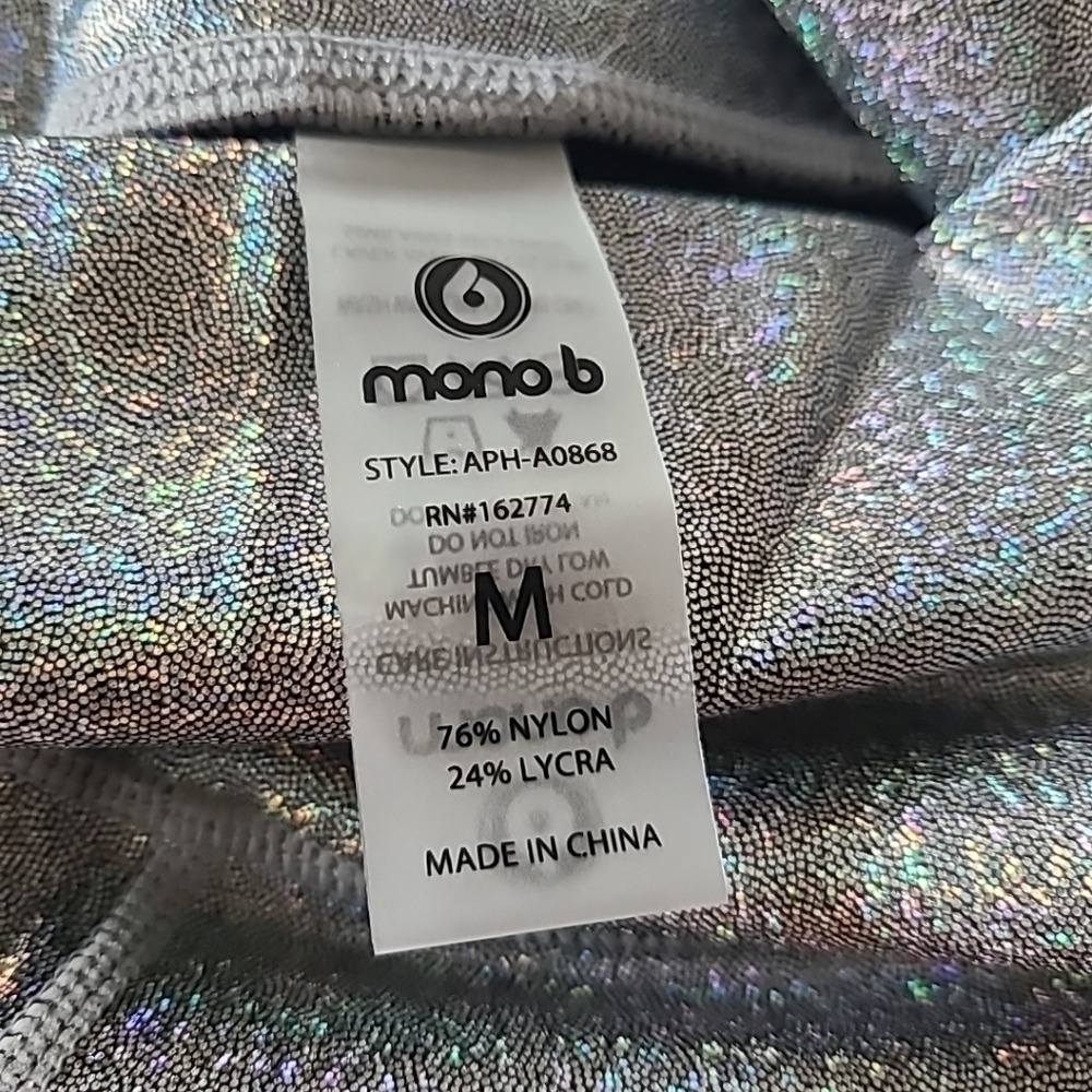 NEW Mono B Women Silver Foil Out Of This World Lycra Nilit Softex Leggings Sz M - Picture 6 of 6
